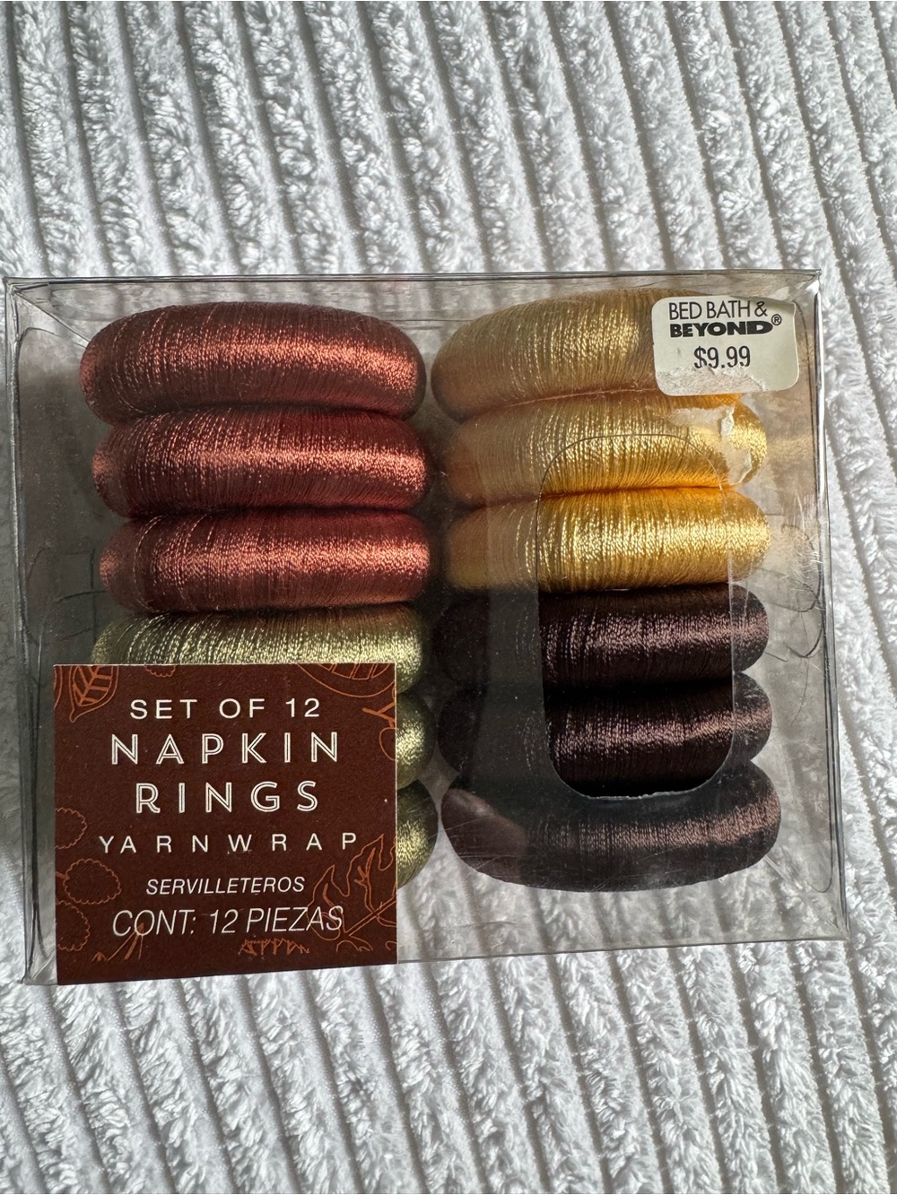 Set of 12 Yarn Wrap Napkin Rings - Metallic Copper, Gold, Bronze